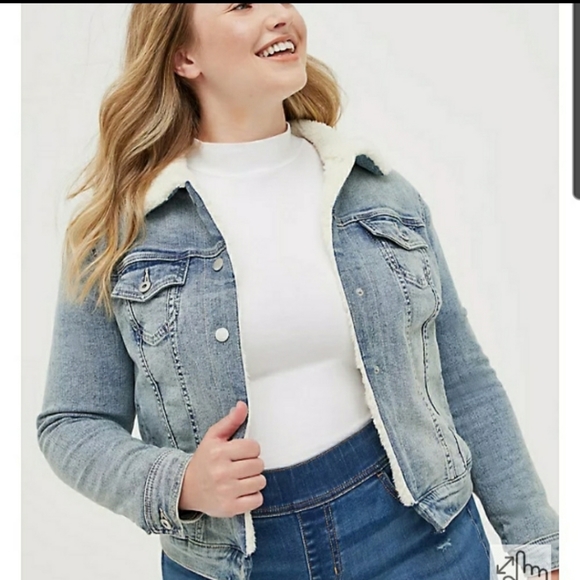 NWT Denim Jacket Sherpa Collar & Plaid Lined - Picture 9 of 16